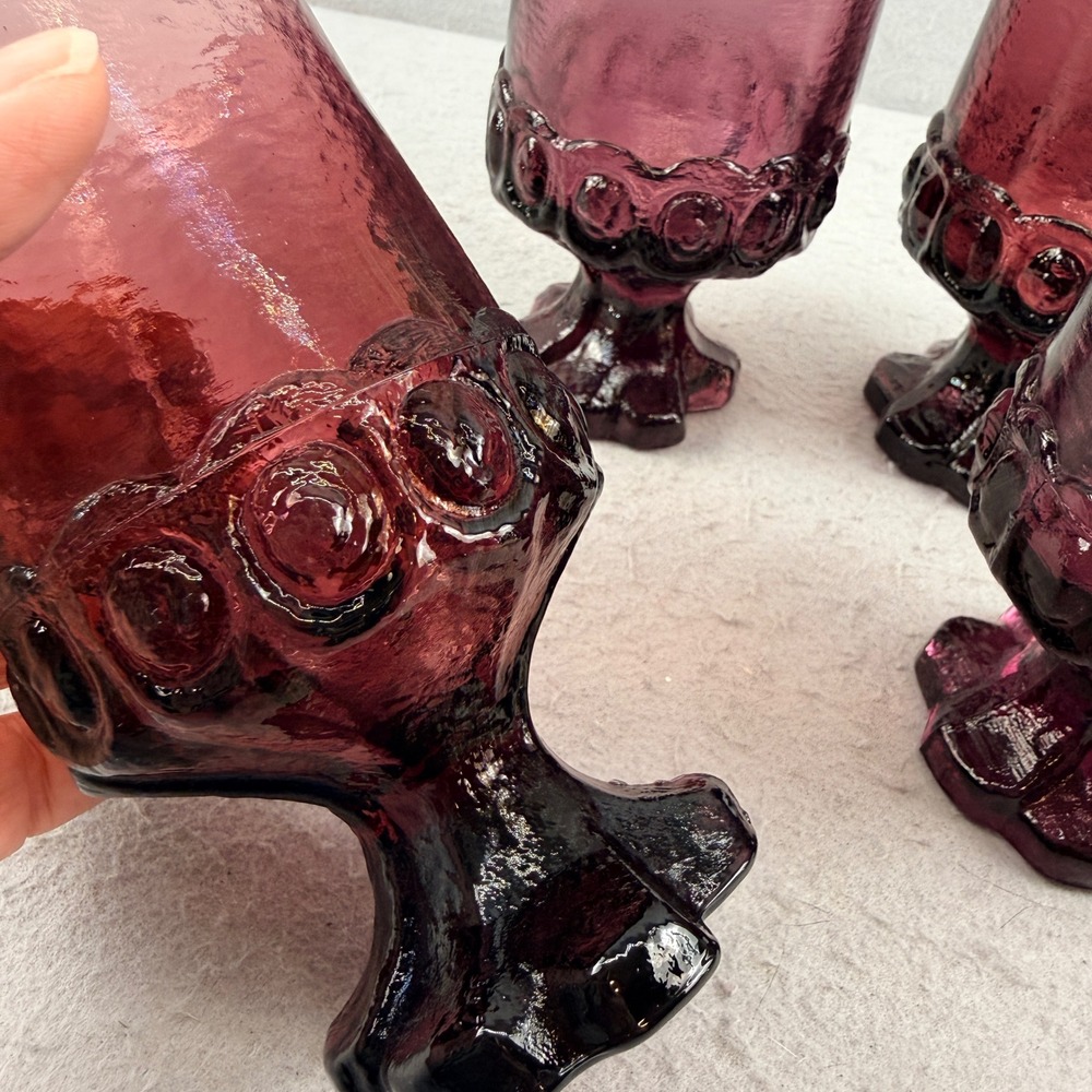 VTG Tiffin Madeira Plum Amethyst Glass Wine Goblets 5.5" MCM UV Glow Set of 4 - Picture 11 of 15
